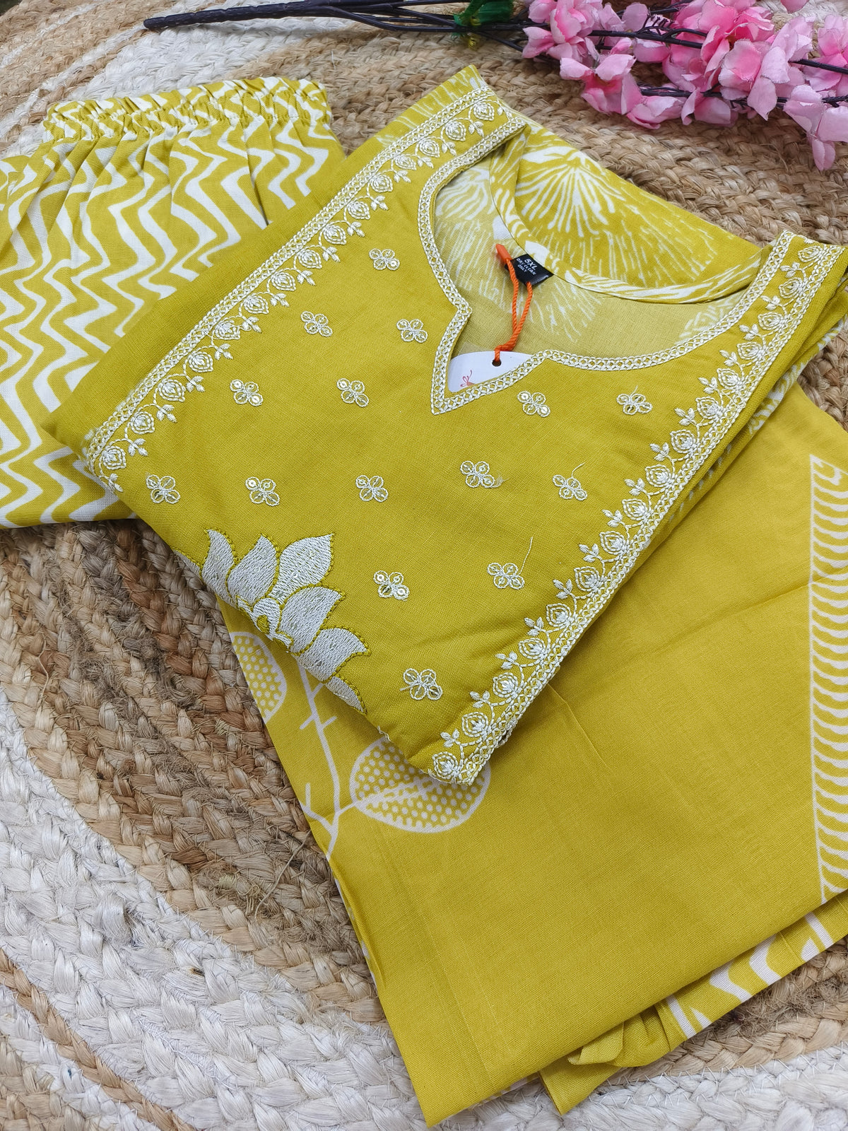 Yellow Cotton sets with duppatta