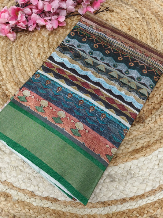 Green Vintage Patchwork Royal Heritage Printed Saree