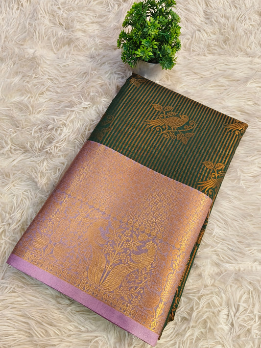 Green semi Brocade silk saree