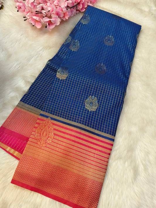 blue with Pink georgette crepe silk saree
