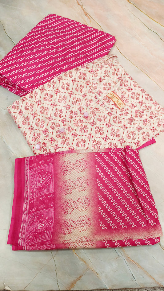 Half white with pink Cotton sets with duppata