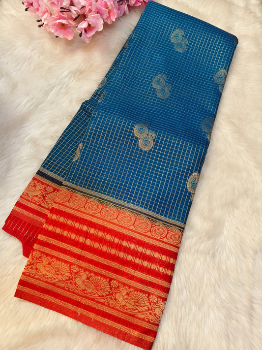 Blue with Red semi Mysore silk saree