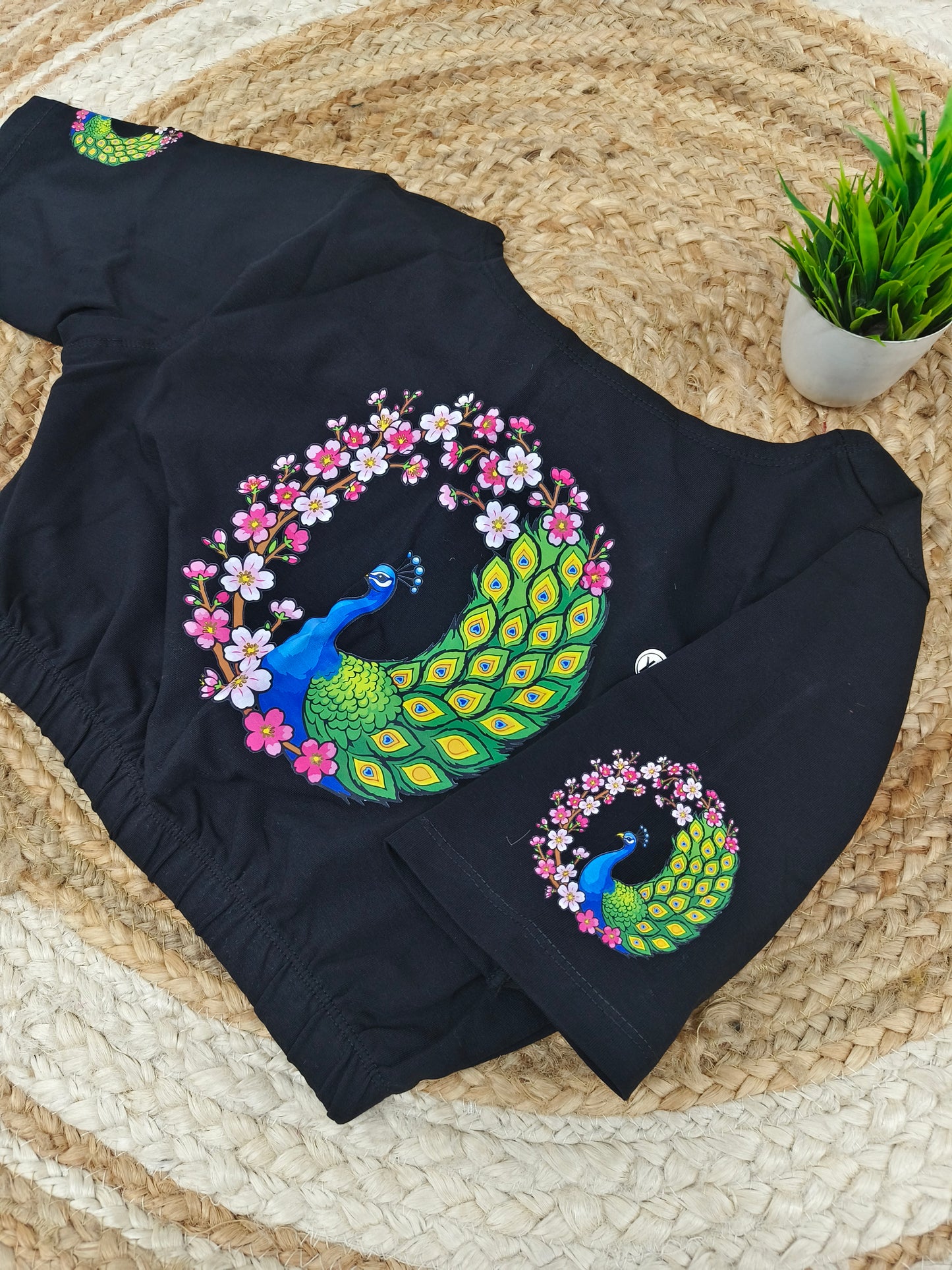 Black Stretchable blouse with unique printed design