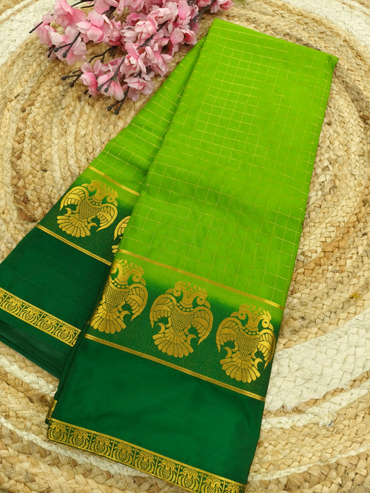 Parrot green with bottle green crape silk saree