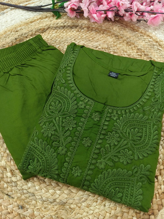 Green chikan work dress