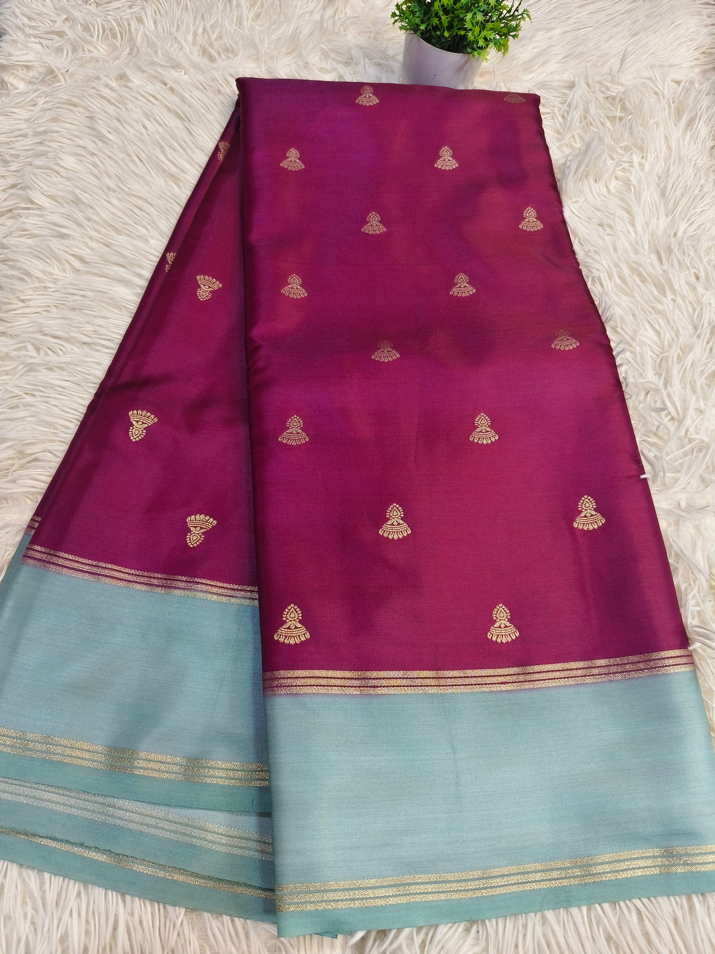 Wine with blue  Elegant gaji silk saree