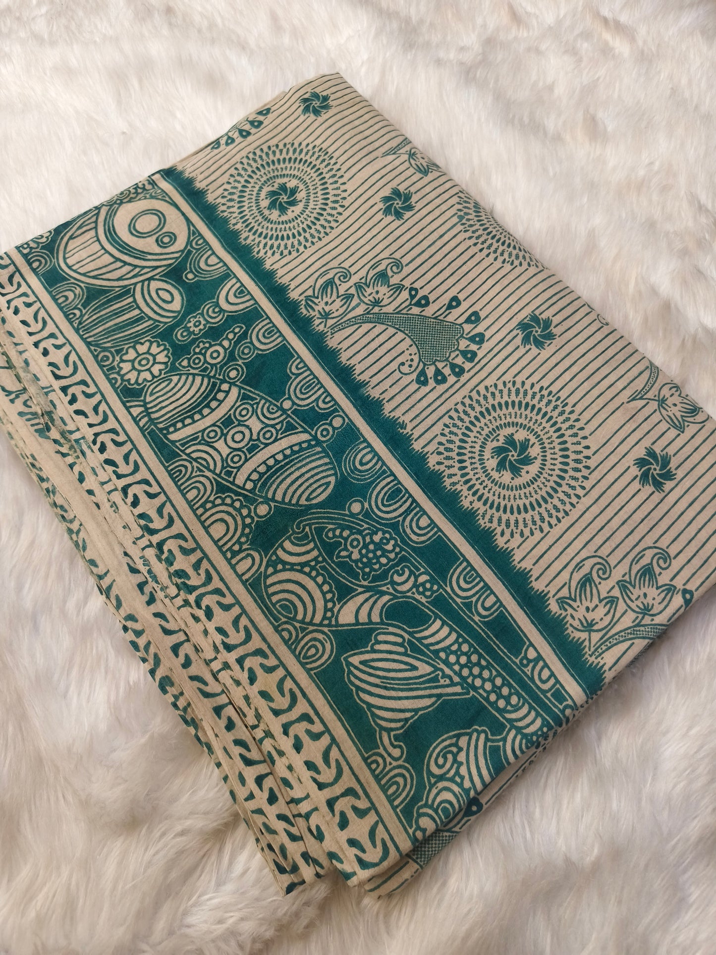 Rama Green pure cotton Kalamkari saree