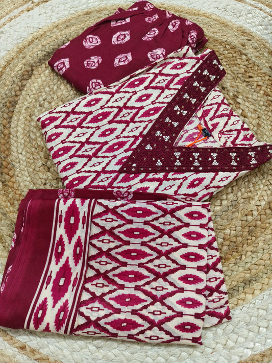 Maroon Cotton sets with duppatta