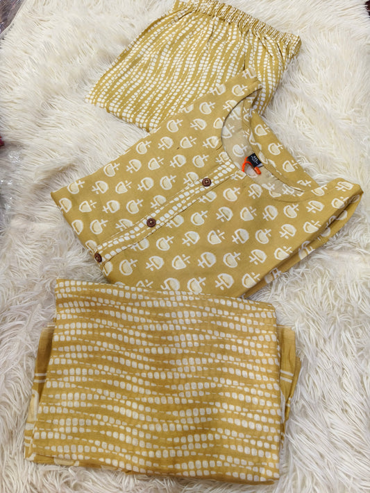 Yellow  Cotton sets with duppata