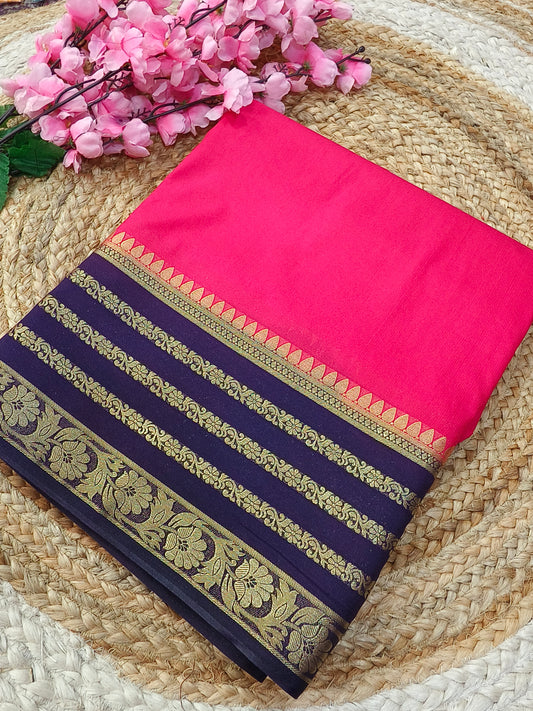 Pink With Blue semi Mysore crepe silk saree