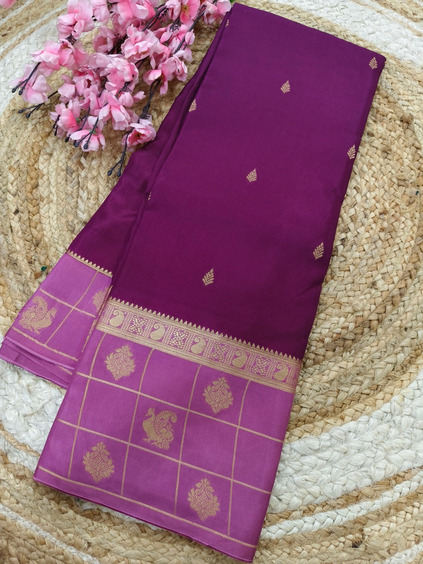 Wine with magenta Munga silk saree
