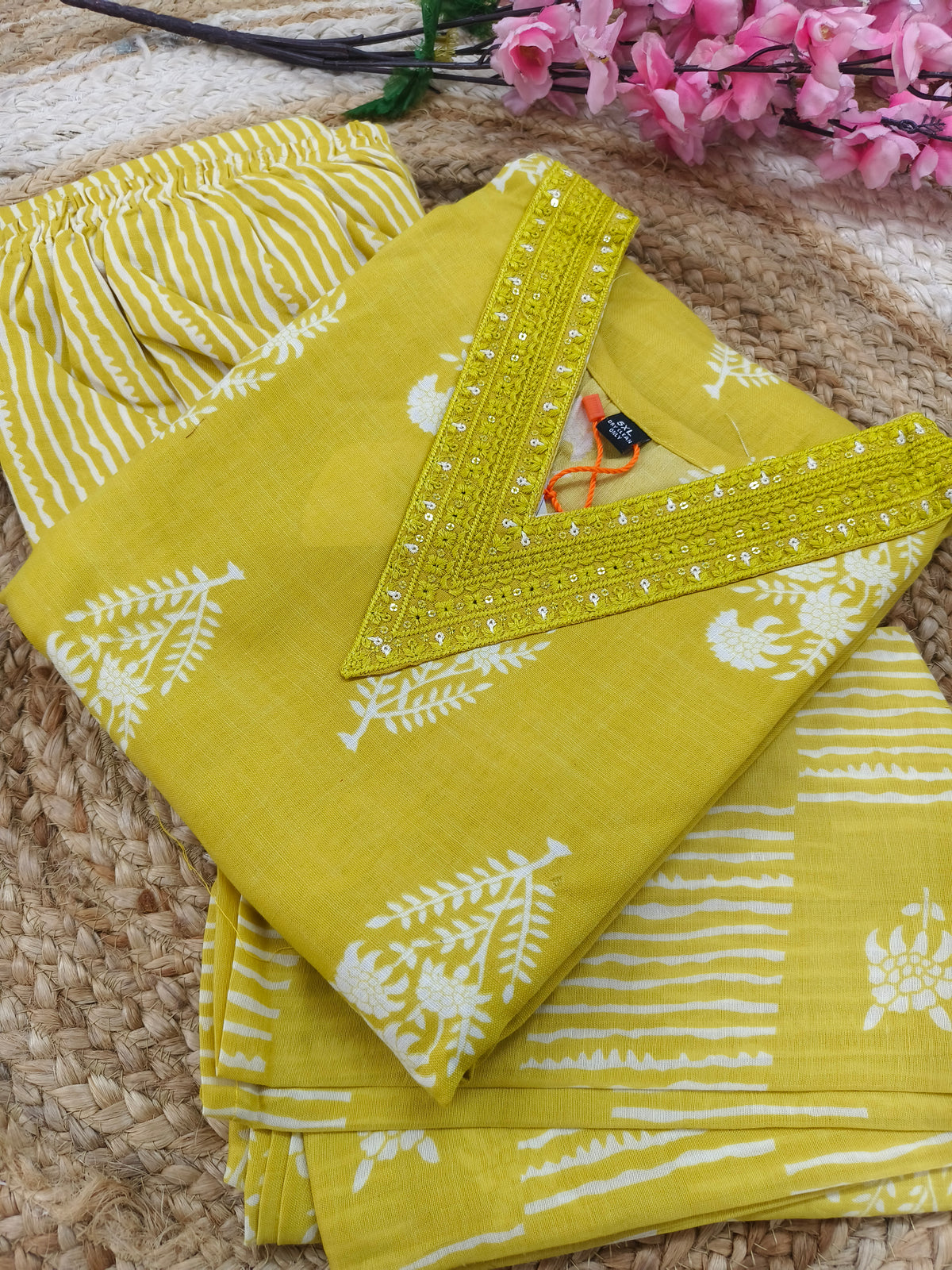 Yellow Cotton sets with duppatta