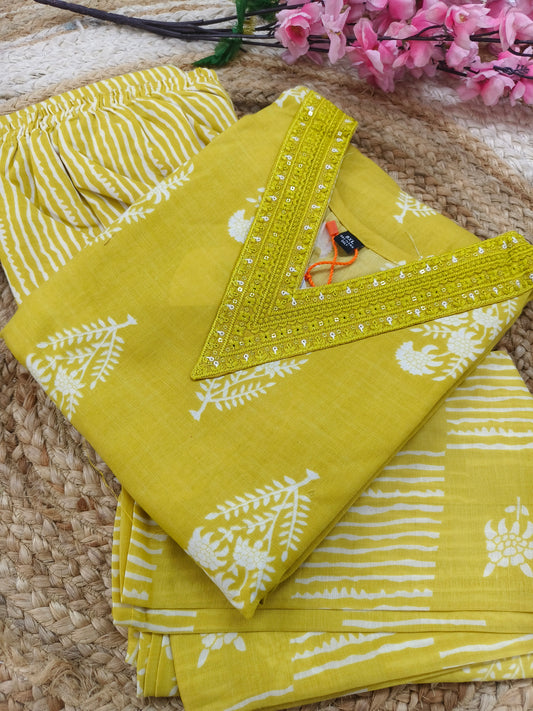 Yellow Cotton sets with duppatta