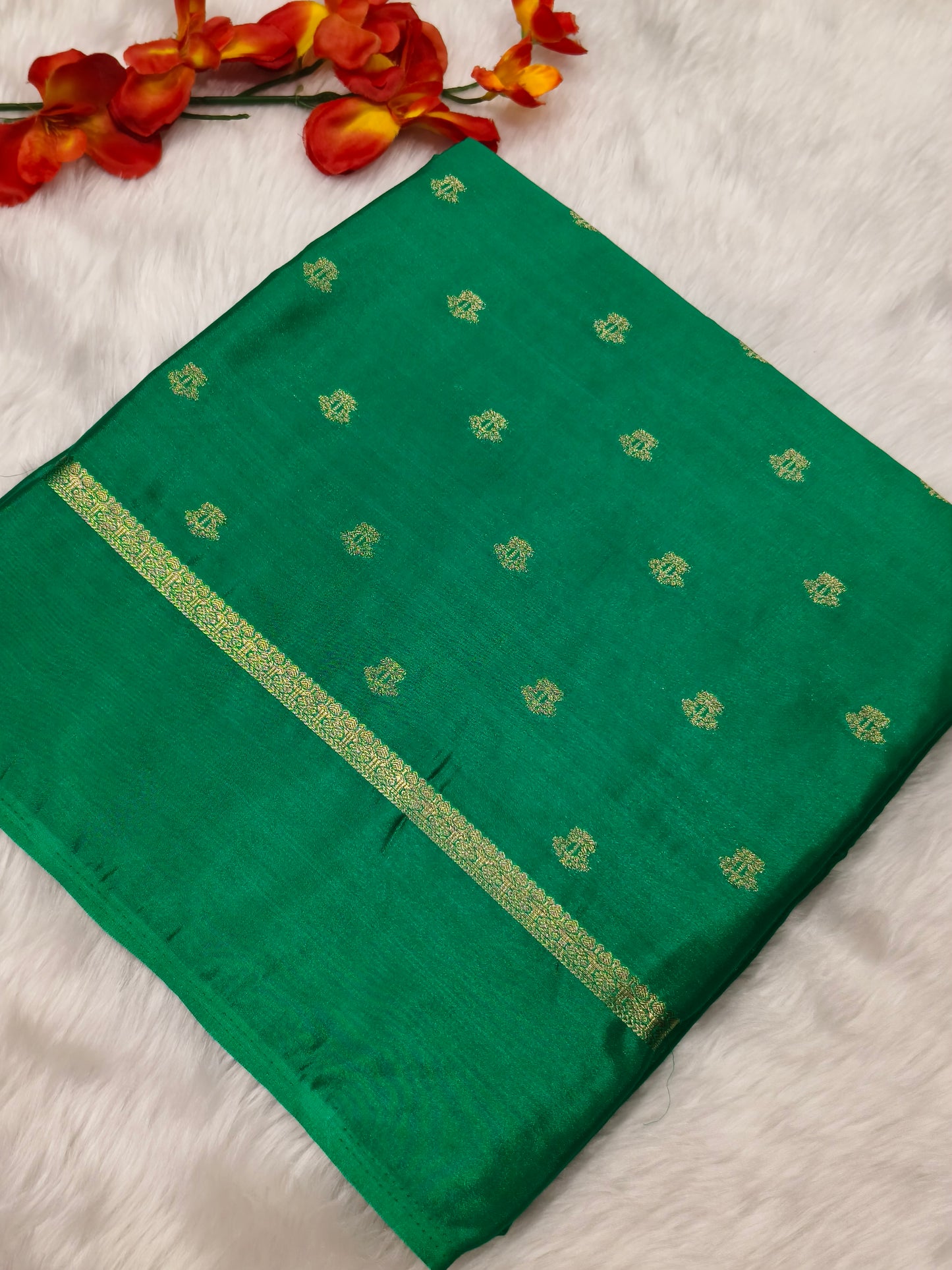 Leaf green semi silk saree