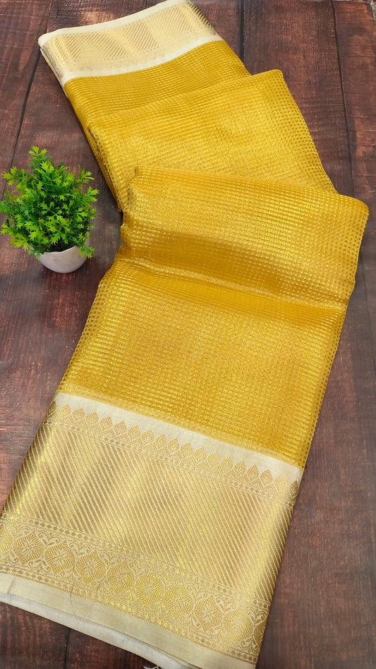 Golden colour Katan silk saree