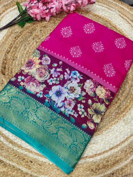 Pink with blue Binny silk saree
