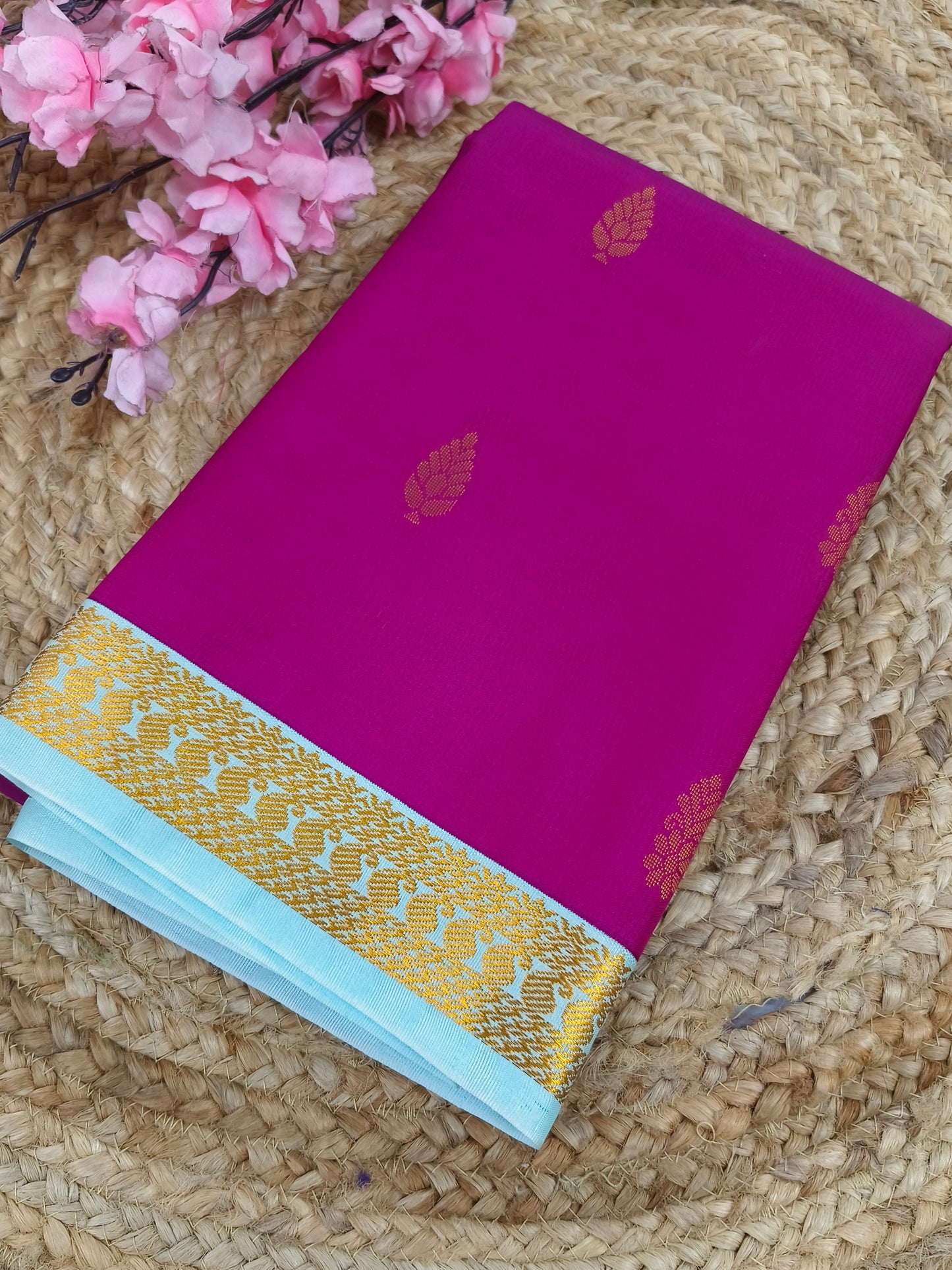 purple with Blue Elegant semi kanjivaram silk saree