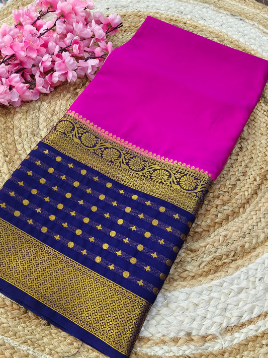 Megentha pink with purple semi Mysore crepe silk saree