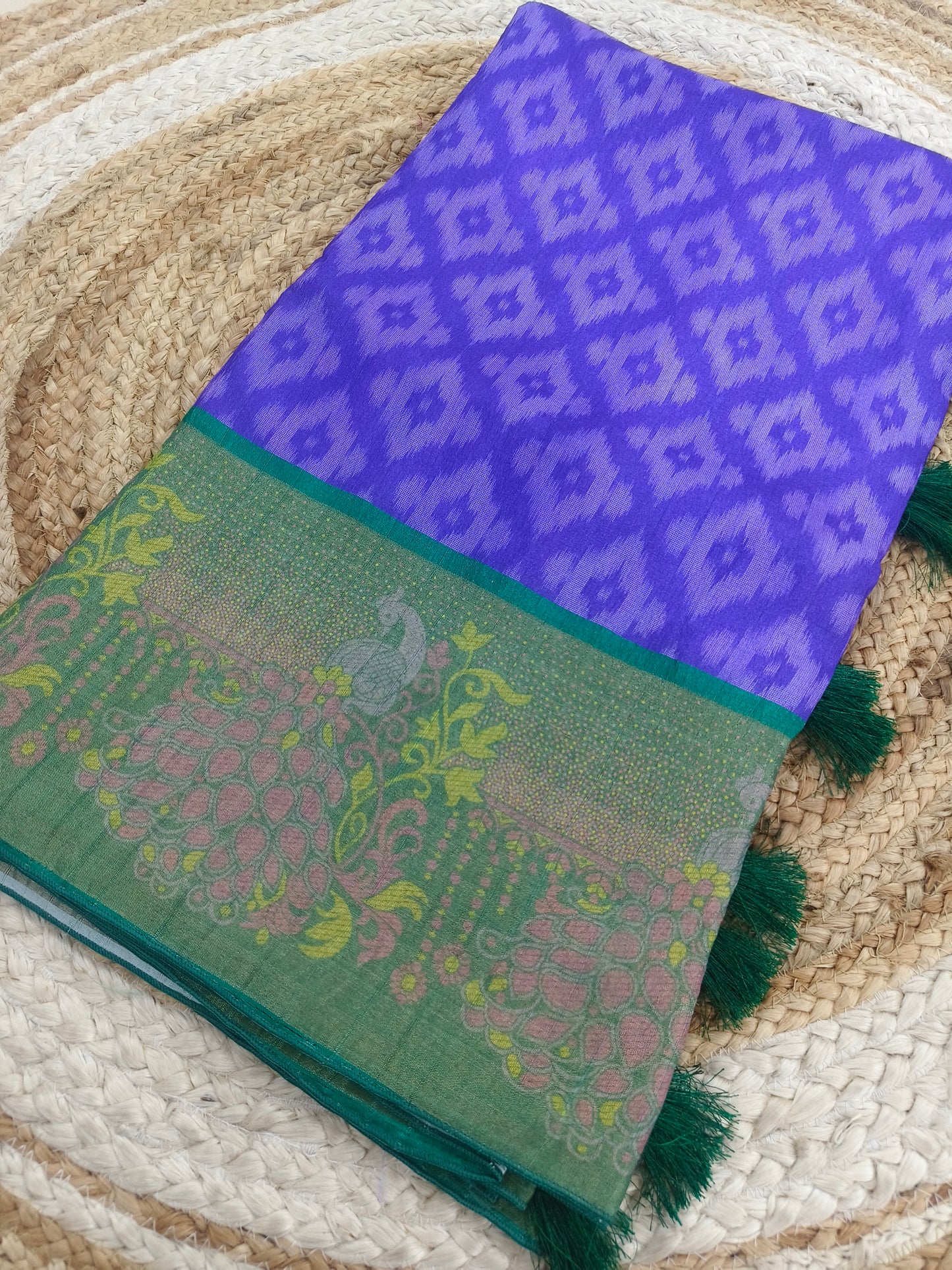 Purple with green tusser silk saree