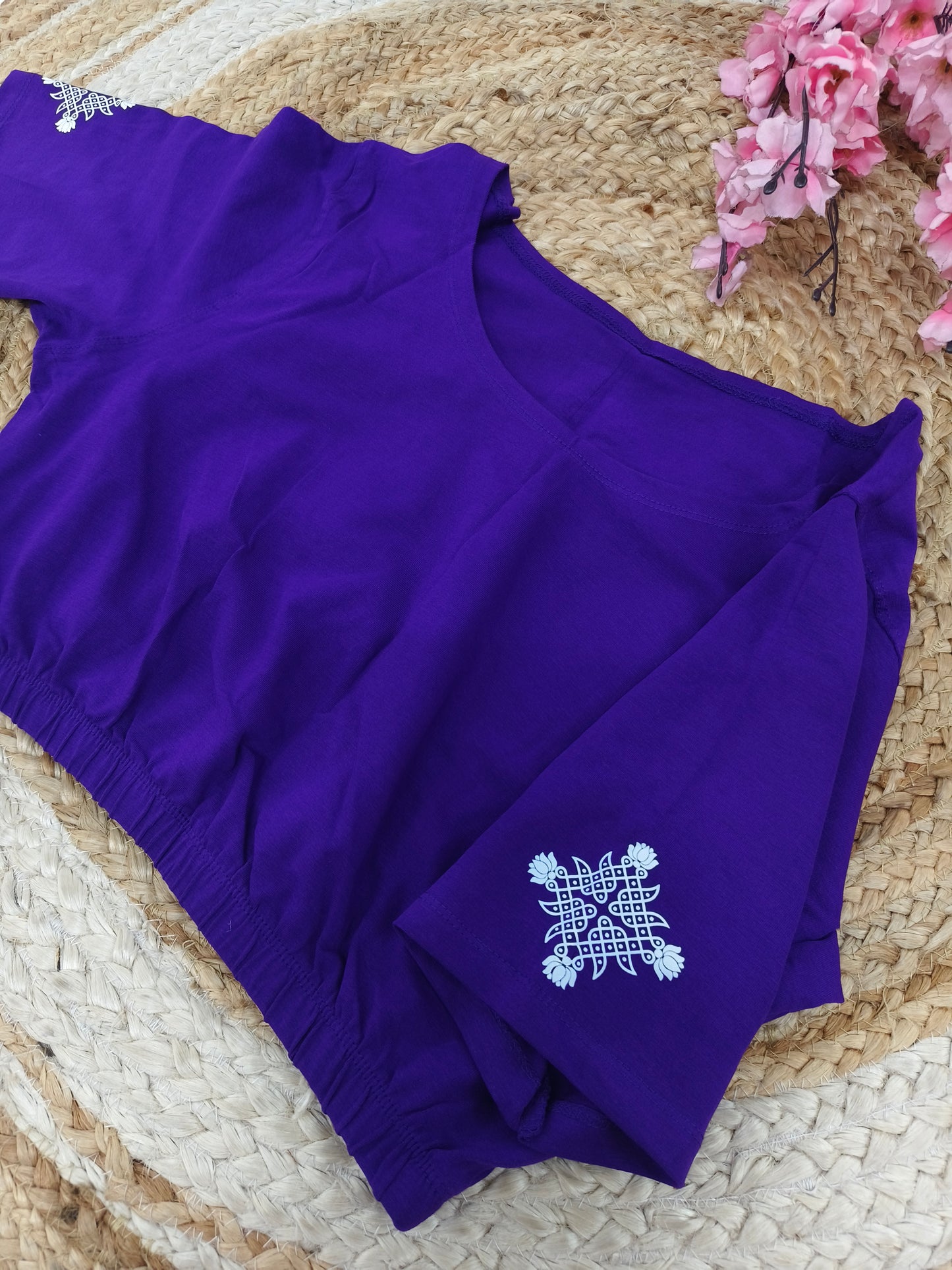 Purple Stretchable blouse with unique printed design