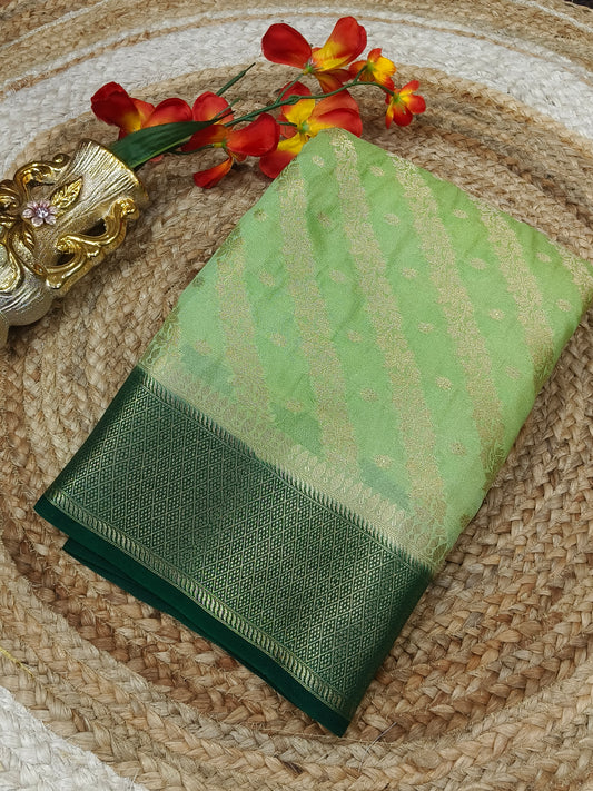 Pista green with green Banarasi Georgette silk saree