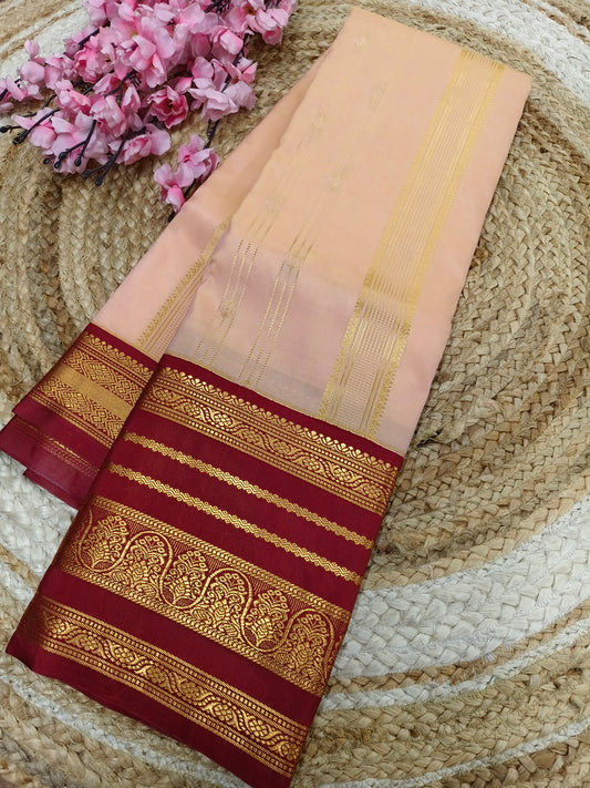 Cream with maroon Elegant soft semi kanjivaram silk saree