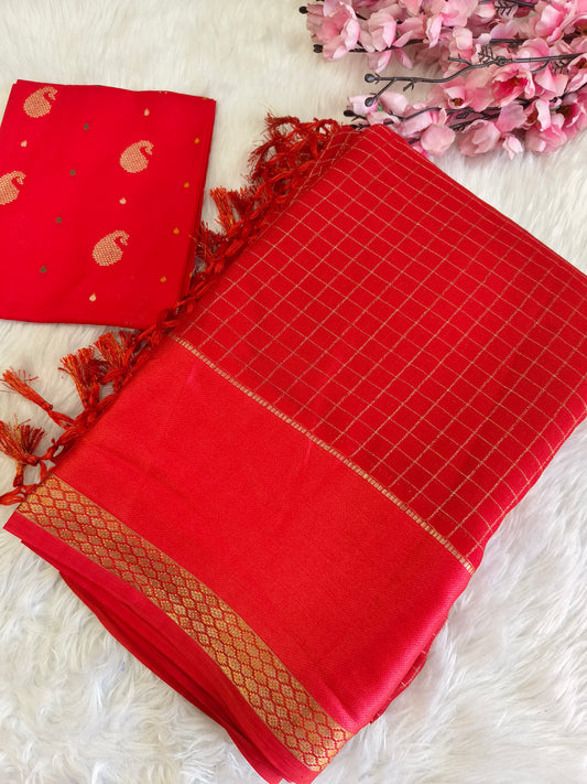 Red Soft viscose silk saree
