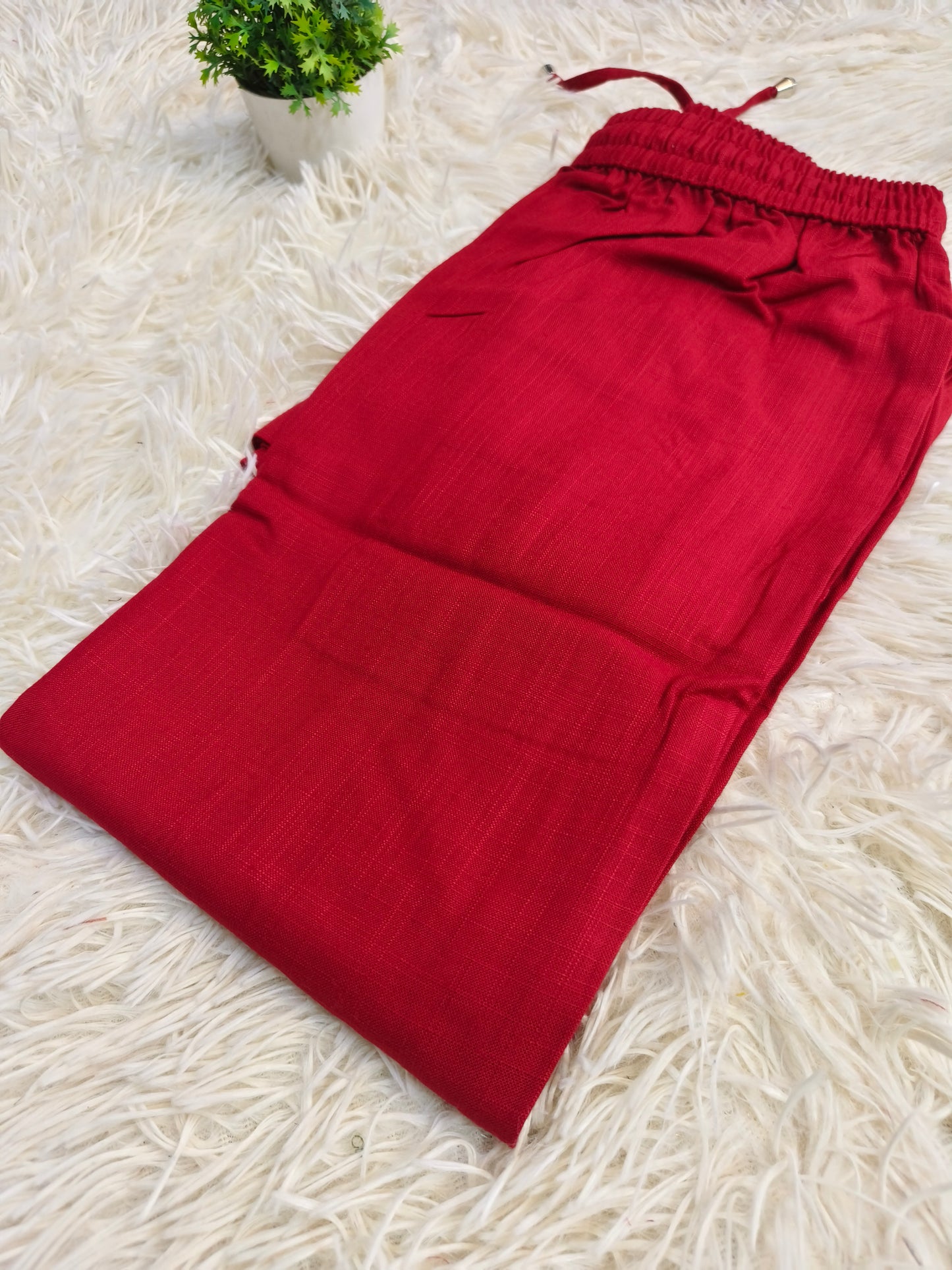 Maroon Blended linen rayon straight pants