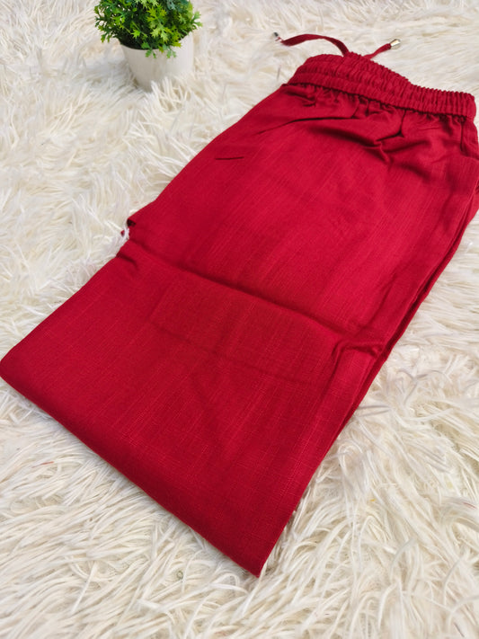 Maroon Blended linen rayon straight pants