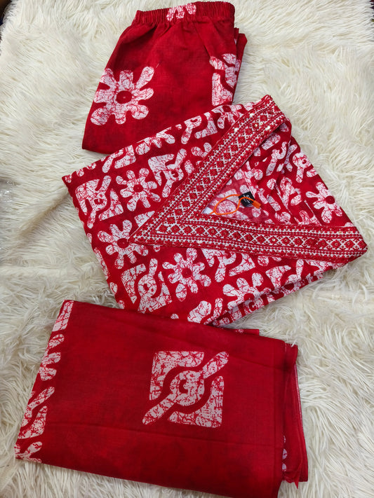 Red Cotton sets with duppata