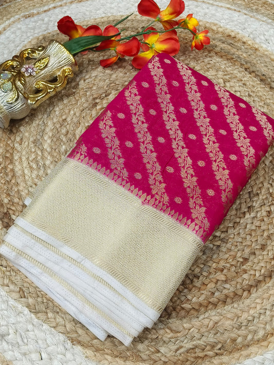 Pink with white Banarasi Georgette silk saree