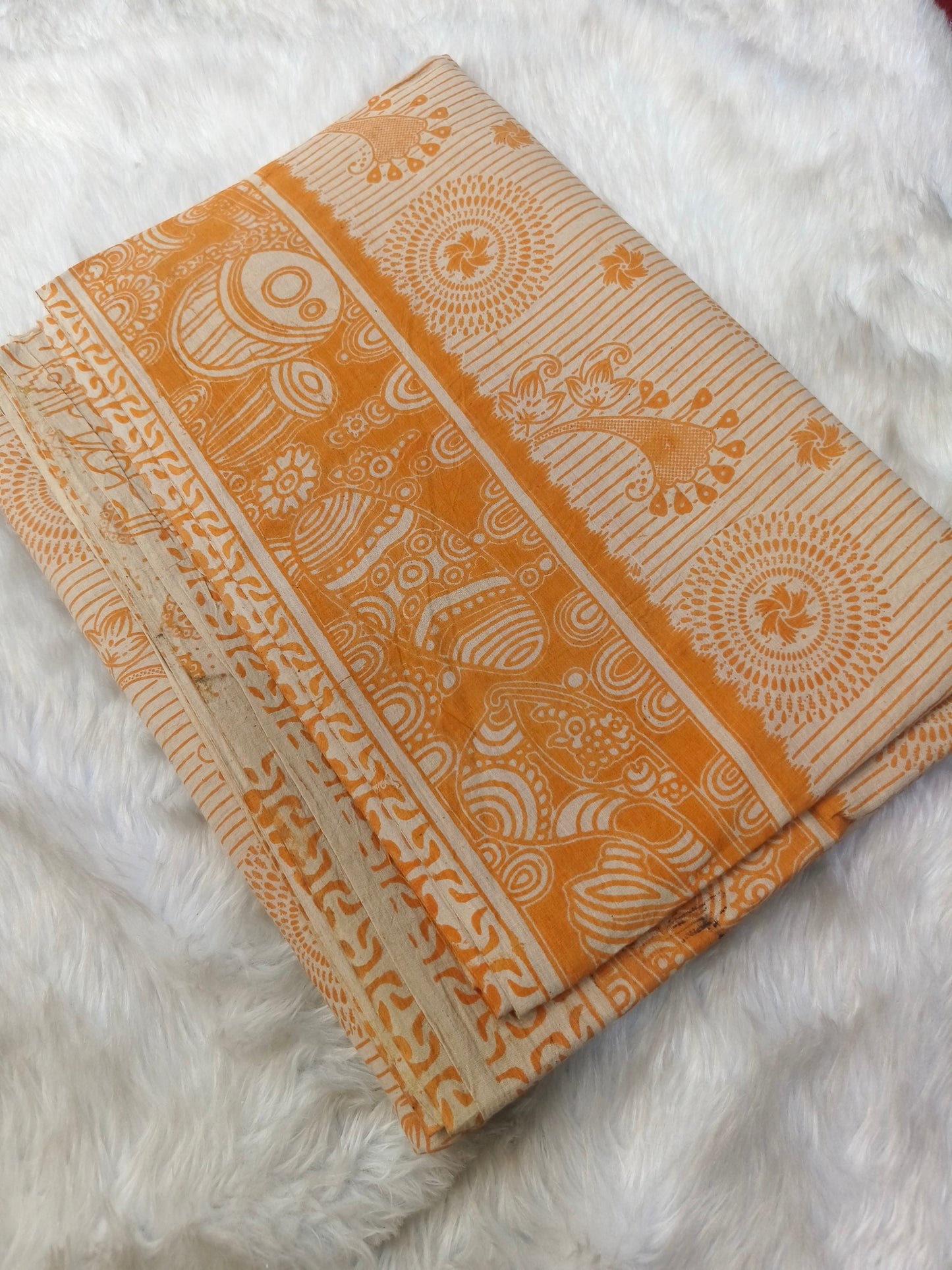 Orange pure cotton Kalamkari saree