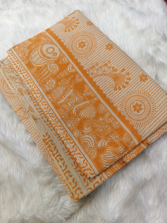 Orange pure cotton Kalamkari saree