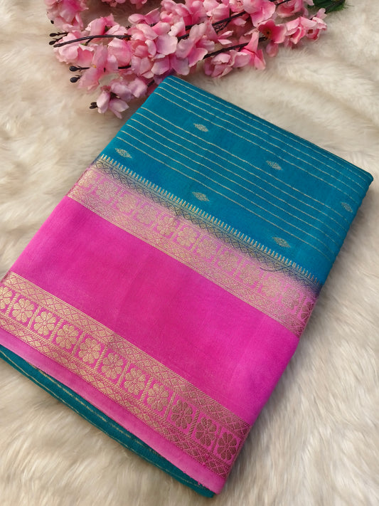 Blue With Pink Assam silk saree