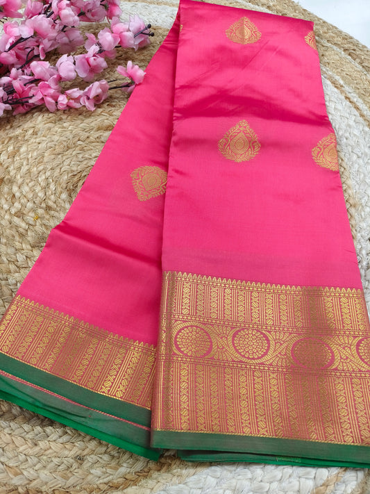 Pinkish red Semi kanchi silk saree