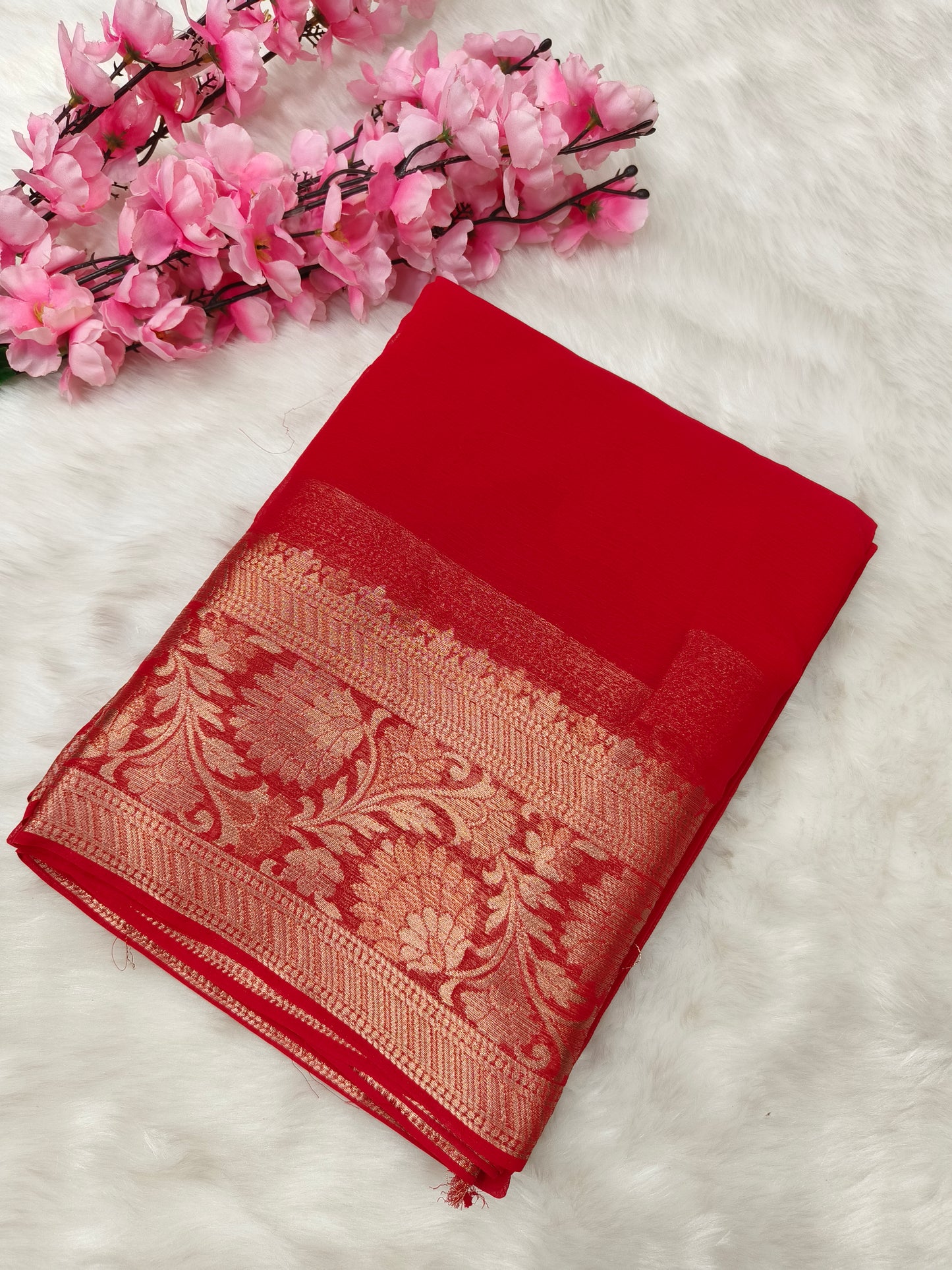 Red Chiffon saree