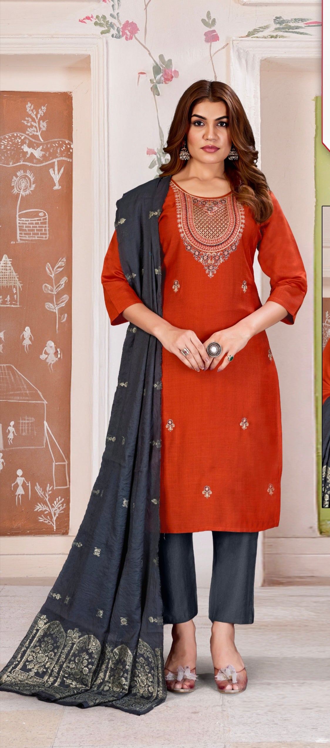 Rustic orange with Grey Eelgent designer suits