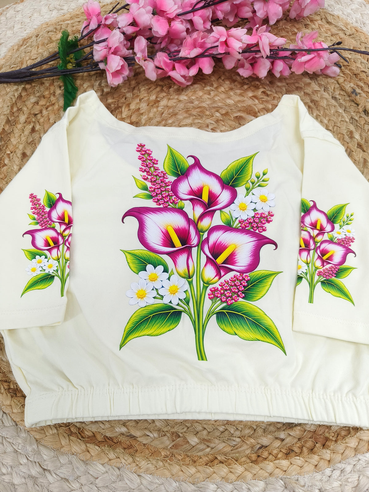 Cream Stretchable blouse with unique printed design
