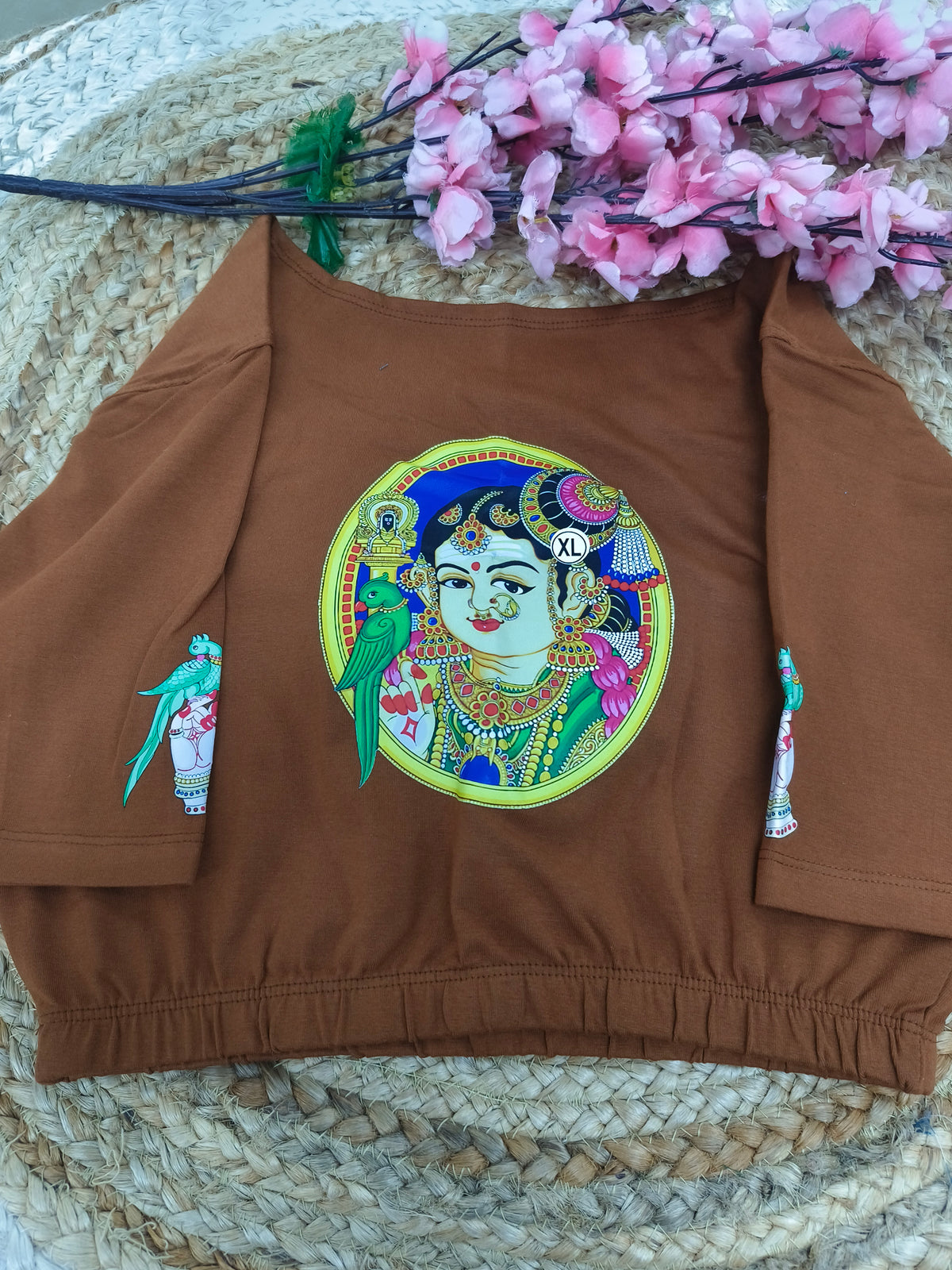 Brown Stretchable blouse with unique printed design