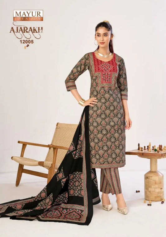 Maroon with black Pure cotton straight cut Suit