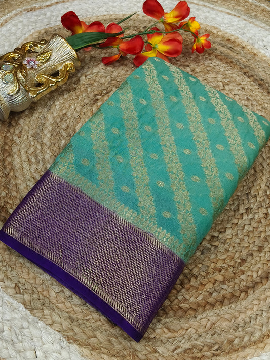 Mint Blue with Purple Banarasi Georgette silk saree