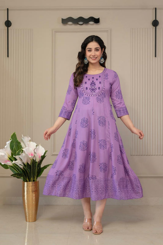 Purple Cotton Anarkali Top