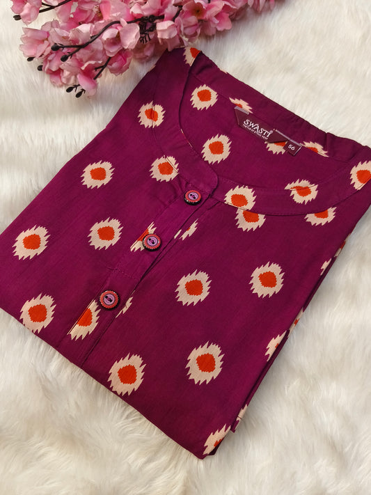 Wine cotton short kurta