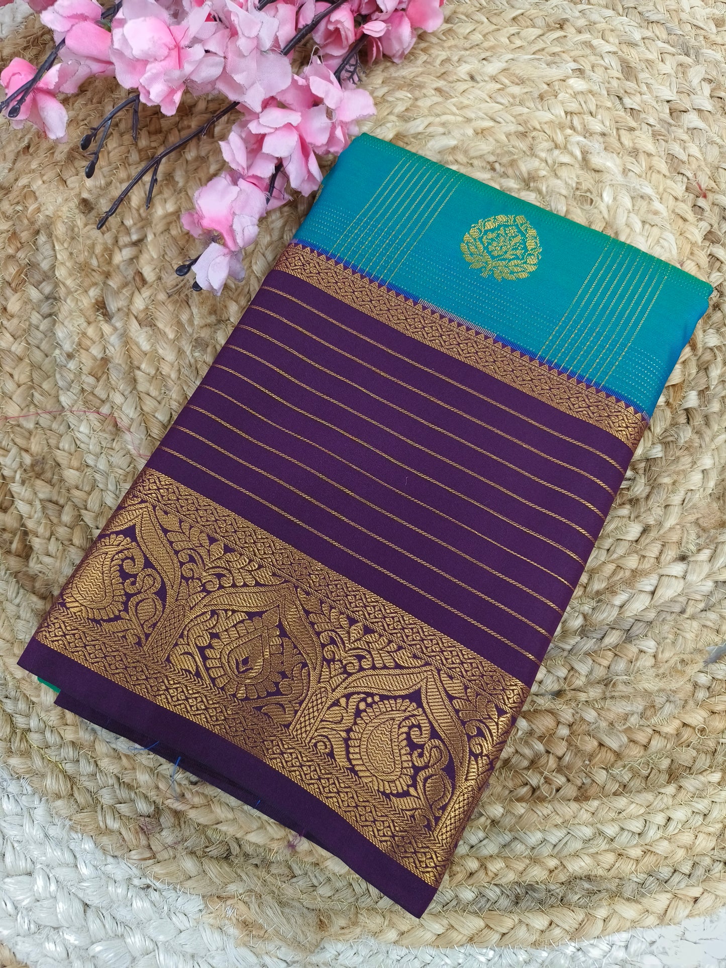 Blue with purple Elegant semi kanjivaram silk saree