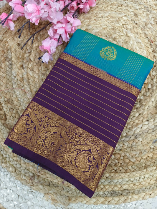 Blue with purple Elegant semi kanjivaram silk saree