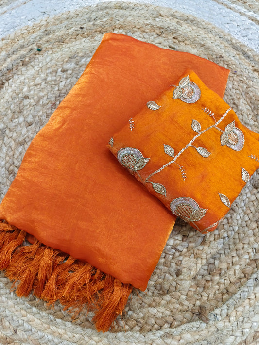 Orange designer saree