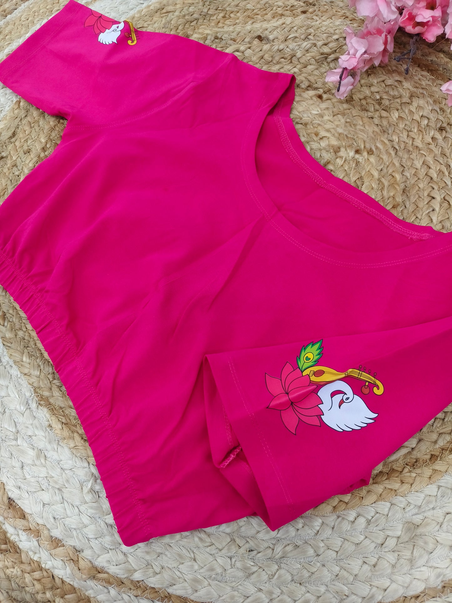 Pink Stretchable blouse with unique printed design