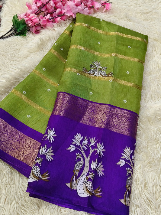 Green With Purple Binny silk saree