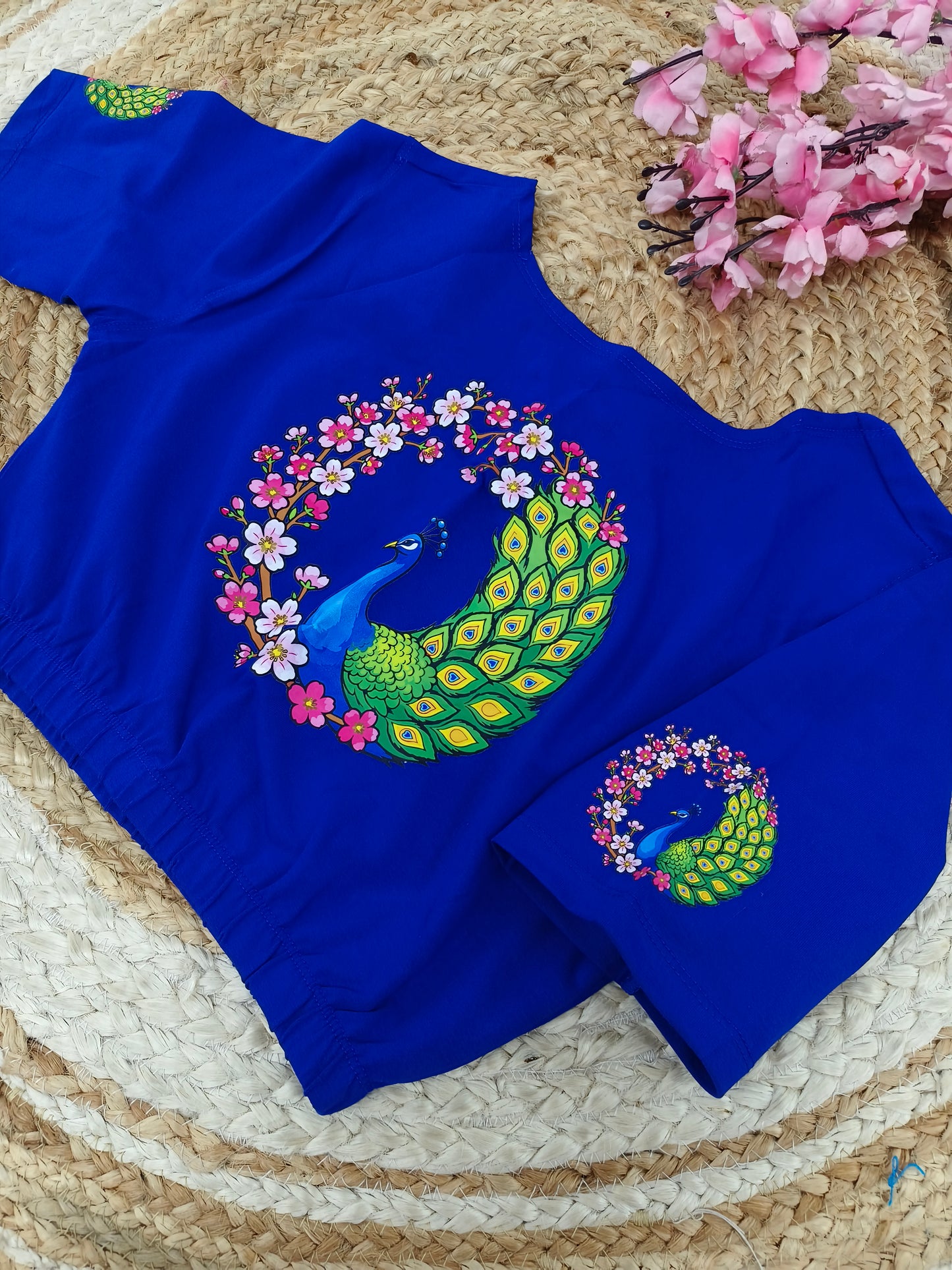 Royal Blue Stretchable blouse with unique printed design