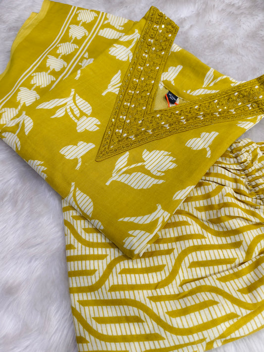 Yellow Cotton sets with duppata